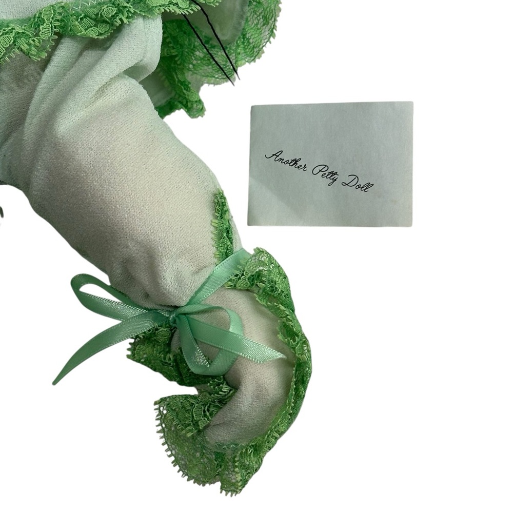 handmade Petty Doll vintage girl blonde hair green soft body outfit 16 In - Picture 4 of 6